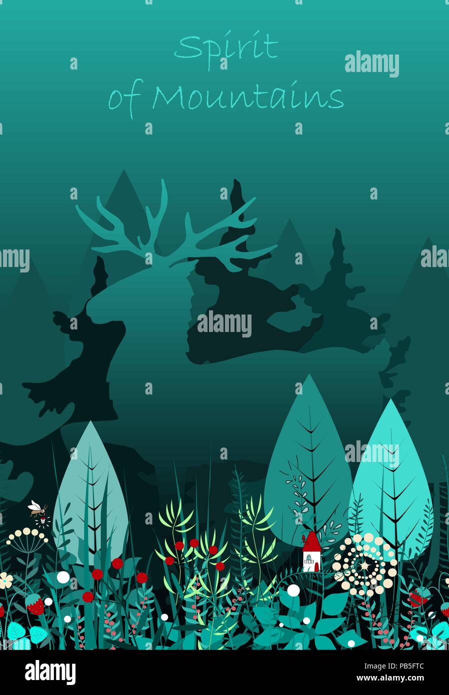 Magic deer passeggiate nel bosco. Lo spirito della foresta. Illustrazione Vettoriale Illustrazione Vettoriale