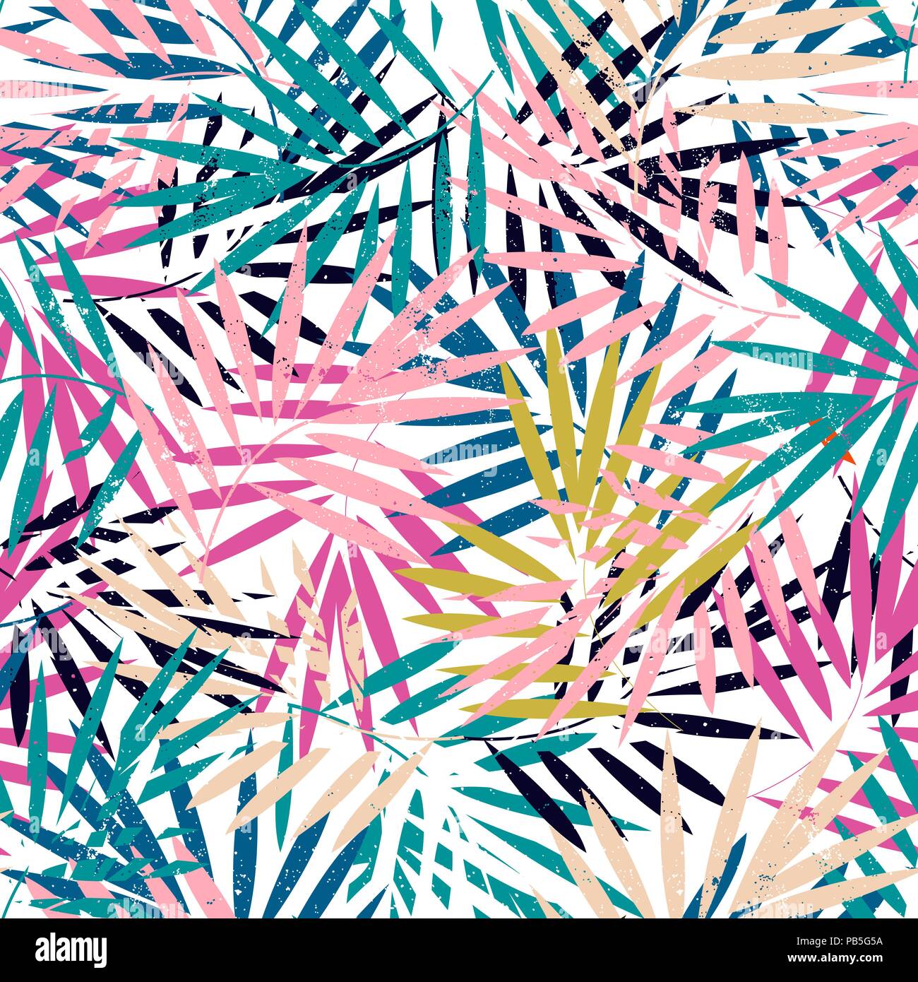 Alla moda di seamless pattern esotici withcolorful foglie di palmo. Illustrazione Vettoriale, sullo sfondo della giungla Illustrazione Vettoriale