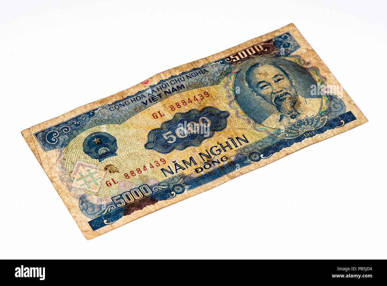 5000 dong nota banca del Vietnam. Dong è la valuta nazionale del Vietnam Foto Stock