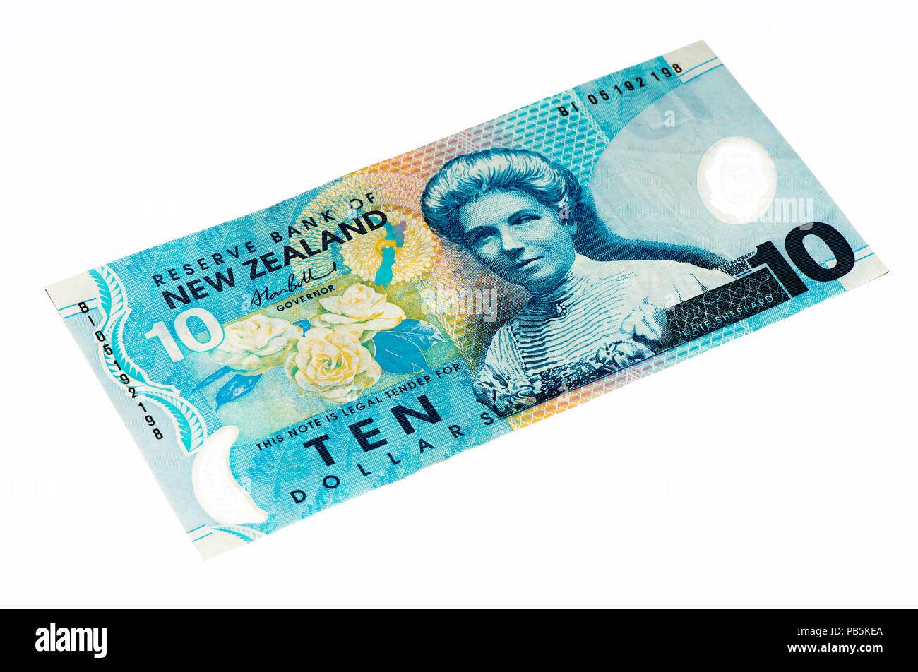 10 Dollaro Neozelandese bank nota. Nuovo dollaro Zealender è la moneta nazionale della Nuova Zelanda Foto Stock