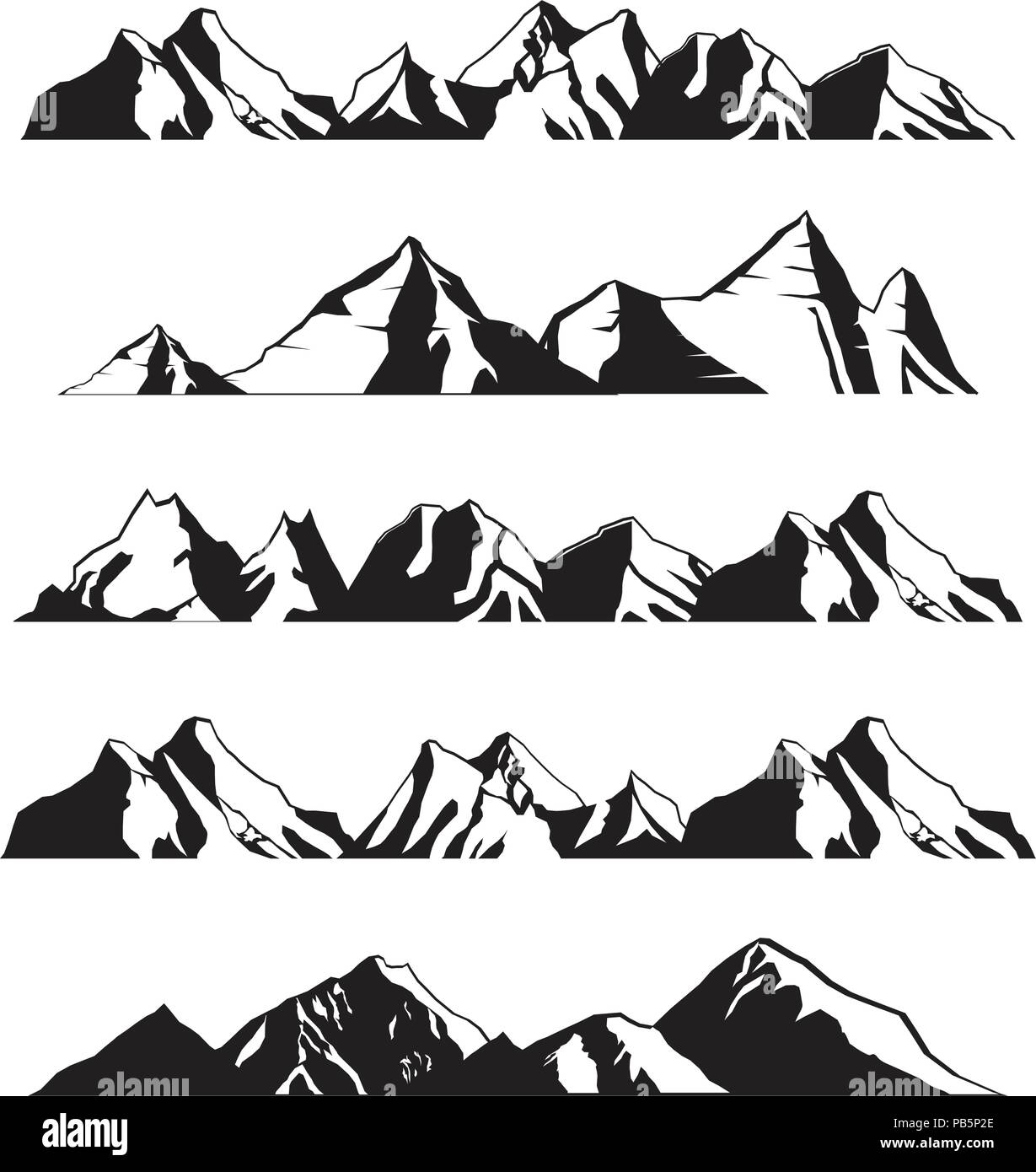 Montagne Paesaggio Silhouette in panoramica illustrazione impostato Illustrazione Vettoriale