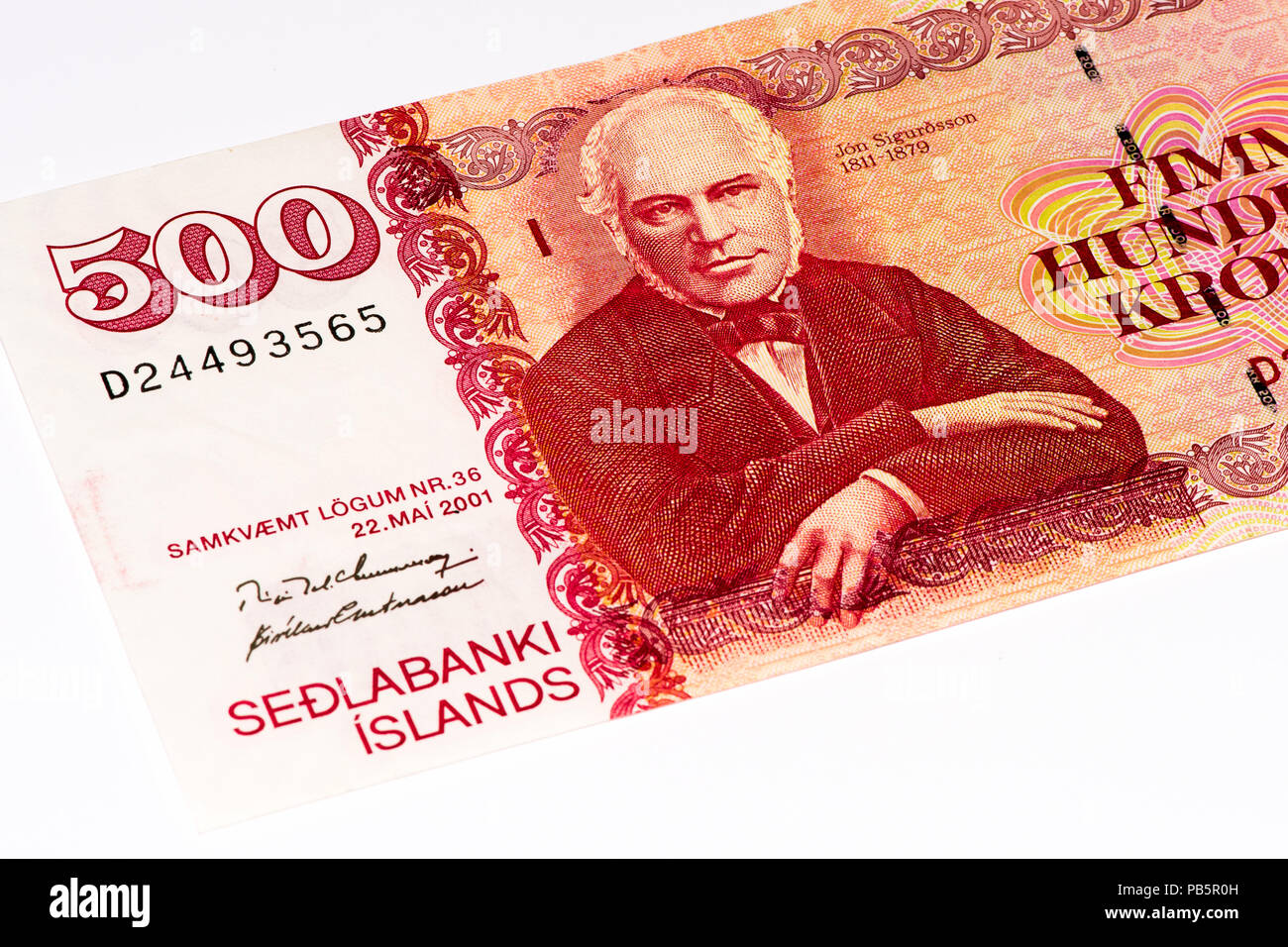 500 islandese banca kronas nota. Corona islandese è la moneta nazionale di Islanda Foto Stock