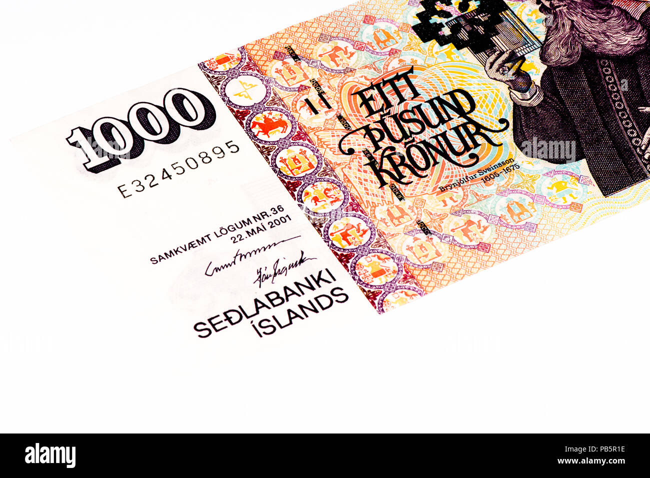 1000 islandese banca kronas nota. Corona islandese è la moneta nazionale di Islanda Foto Stock