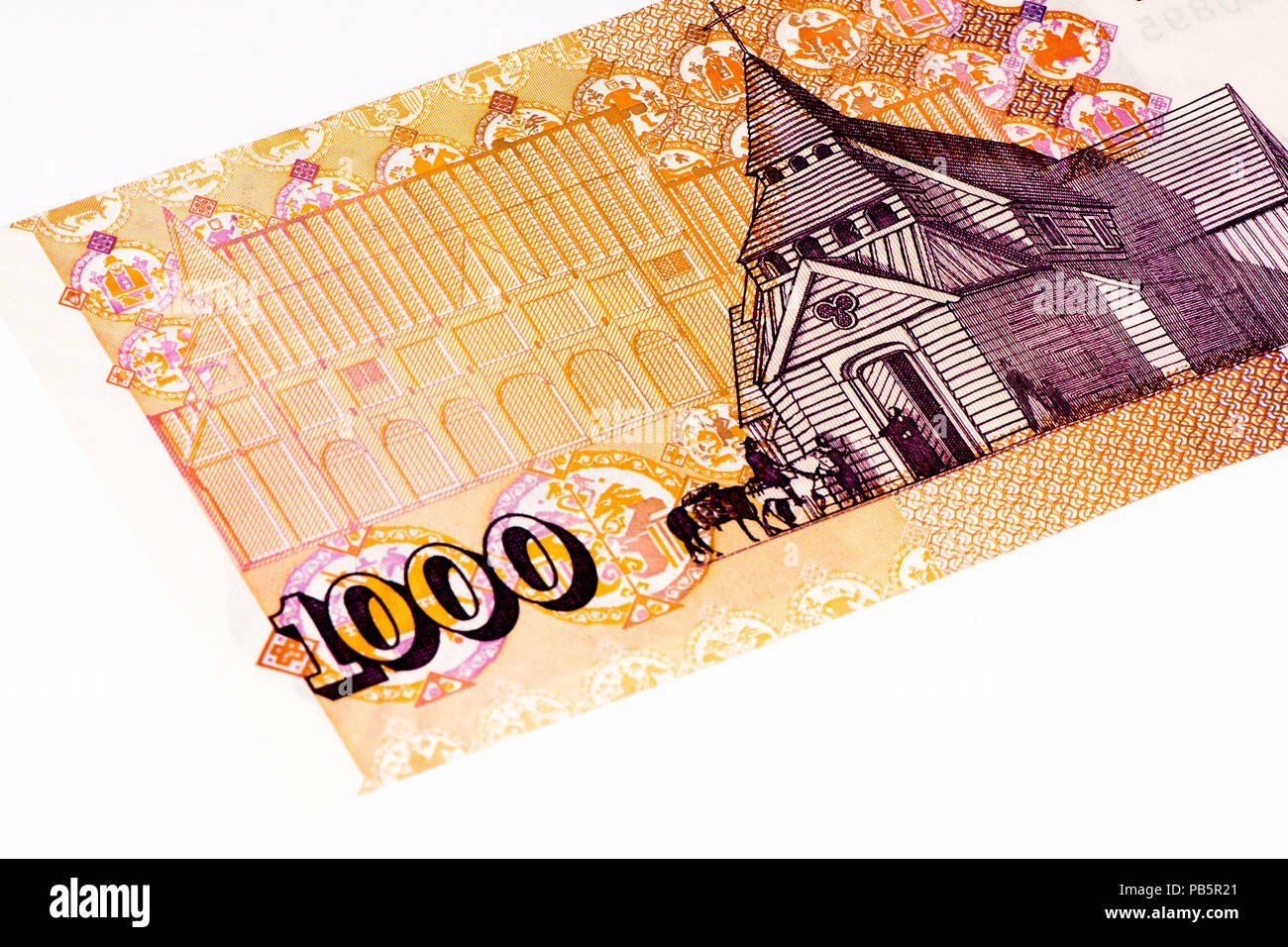 1000 islandese banca kronas nota. Corona islandese è la moneta nazionale di Islanda Foto Stock