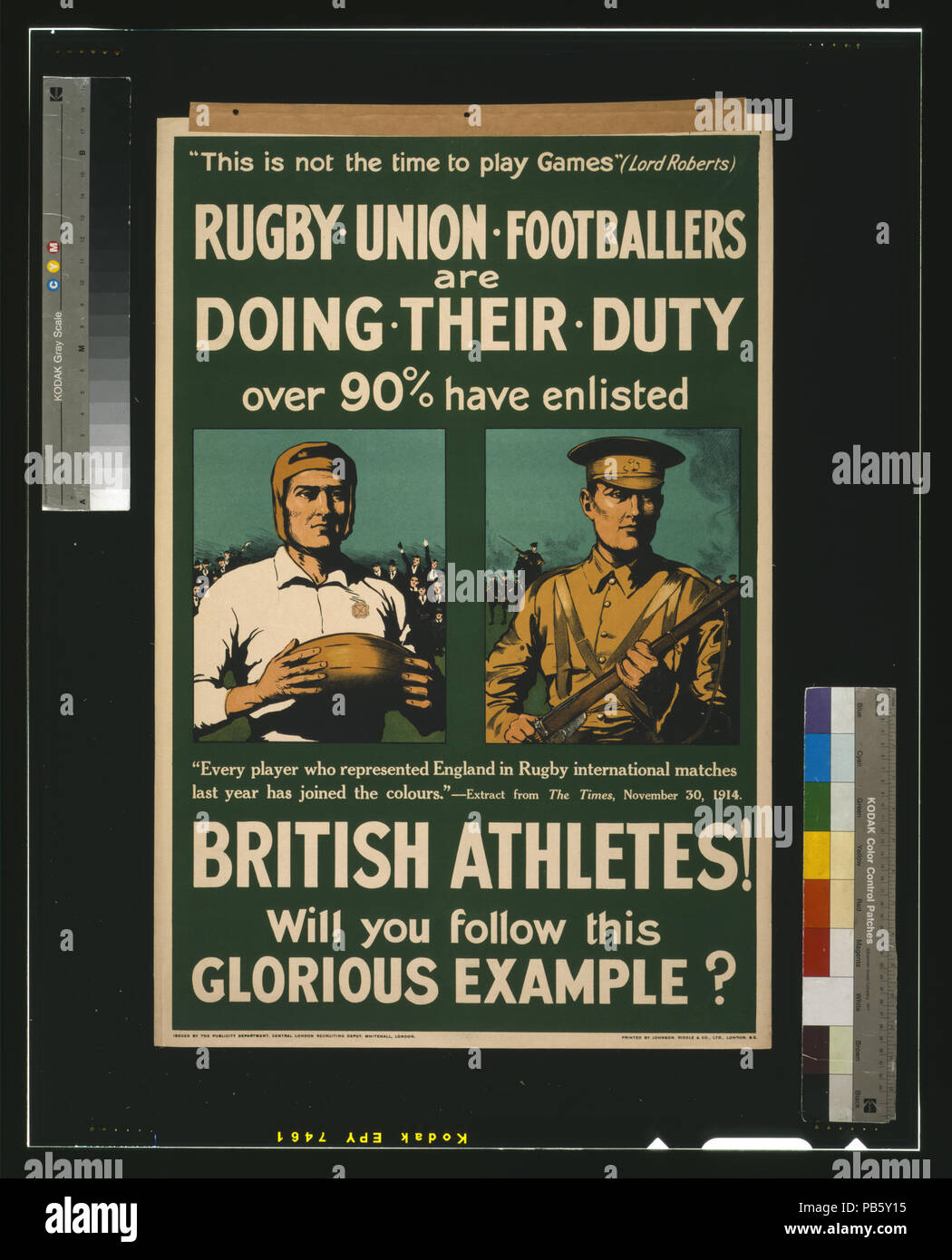 1276 Rugby Union i calciatori stanno facendo il loro dovere. Oltre il 90%%%%%%%% hanno arruolato. Gli atleti britannici! Sarà possibile seguire questo esempio glorioso LCCN2003668167 Foto Stock