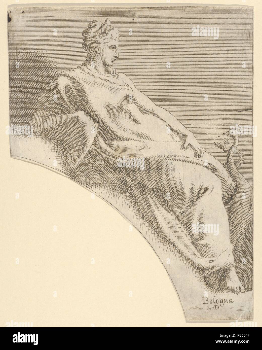 Juno. Artista: Léon Davent (francese, attivo 1540-56); dopo Francesco Primaticcio (italiano, Bologna 1504/5-1570 Parigi). Dimensioni: Foglio (rifilati): 8 7/8 × 6 15/16 in. (22,5 × 17,7 cm). Data: 1540-56. Museo: Metropolitan Museum of Art di New York, Stati Uniti d'America. Foto Stock