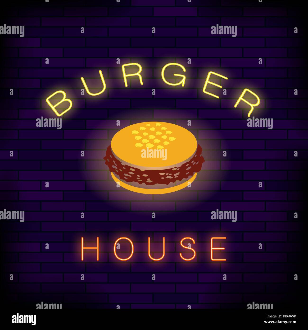 Burger House Neon segno colorato Illustrazione Vettoriale
