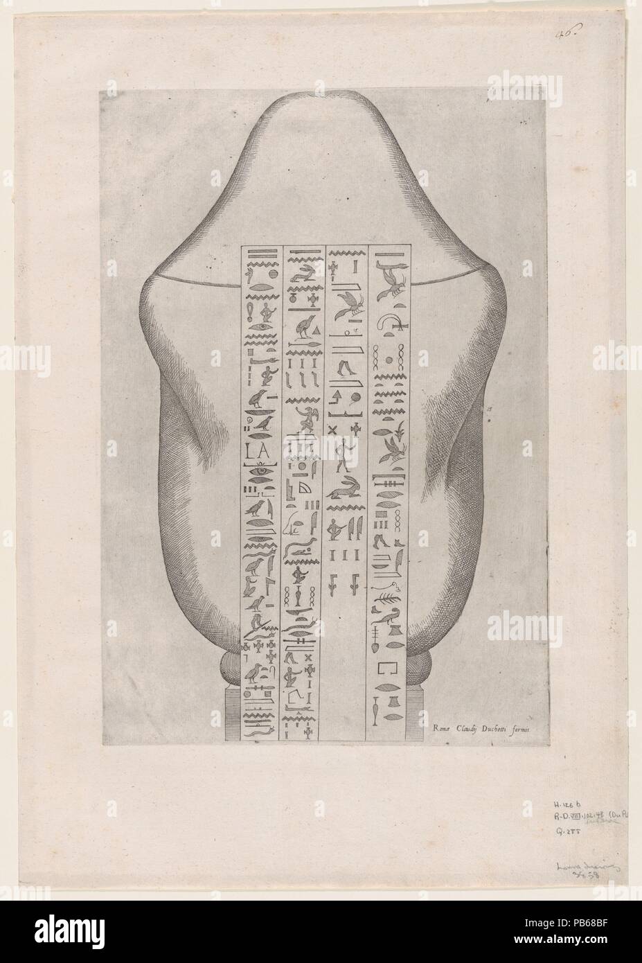 Speculum Romanae Magnificentiae": il retro di un egiziano vaso canopi. Artista: Etienne DuPérac (francese, ca. 1535-1604). Dimensioni: foglio: 18 3/4 x 13 3/16 in. (47,6 x 33,5 cm) piastra: 14 1/16 x 9 5/8 in. (35,7 x 24,4 cm). Editore: Claudio Duchetti (italiano, attivo a Venezia e Roma, ca. 1565-morta ca. 1585). Serie/Portfolio: Speculum Romanae Magnificentiae". Data: fine del XVI inizio XVII secolo. Questa stampa proviene dal museo della copia del Speculum Romanae Magnificentiae" (Lo specchio della magnificenza romana) lo specolo trova la sua origine nella pubblicazione si sforza di Antonio Salamanca e Antoni Foto Stock