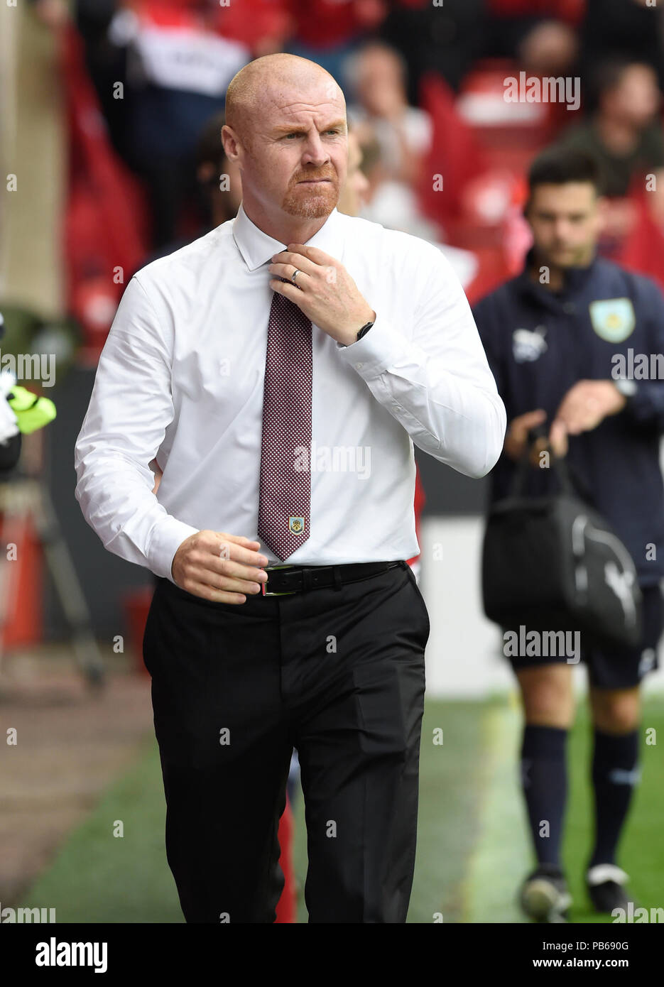 Burnley Manager Sean Dyche davanti alla UEFA Europa League secondo turno di qualificazione, la prima gamba corrispondono a Pittodrie Stadium, Aberdeen. Stampa foto di associazione. Picture Data: giovedì 26 luglio, 2018. Vedere PA storia SOCCER Aberdeen. Foto di credito dovrebbe leggere: Ian Rutherford/PA FILO Foto Stock