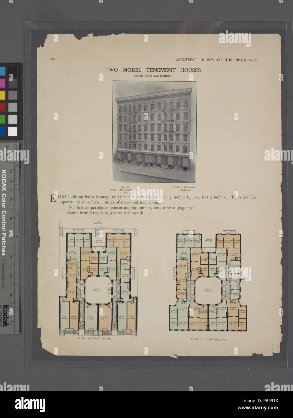 1781 Due modello tenement case. 504-508 East 12th Street; piano di primo piano; piano di piani superiori (NYPL b12647274-465718) Foto Stock