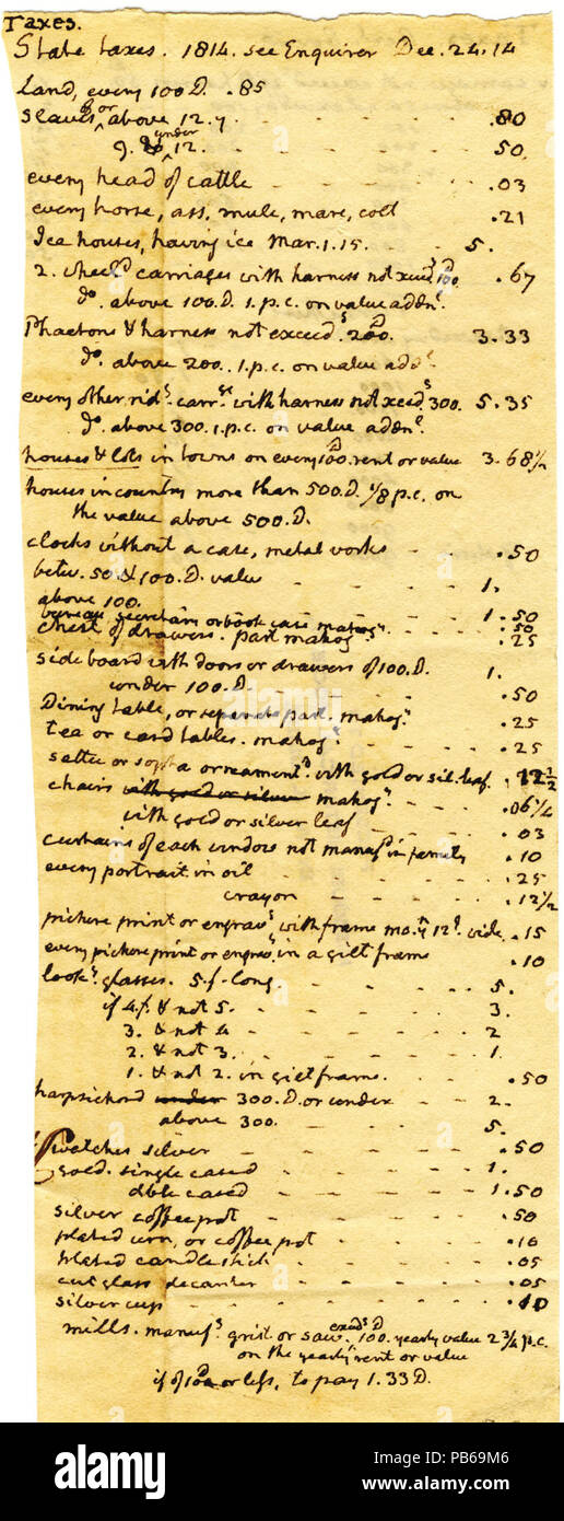 924 Elenco delle imposte statali per 1814 Foto Stock