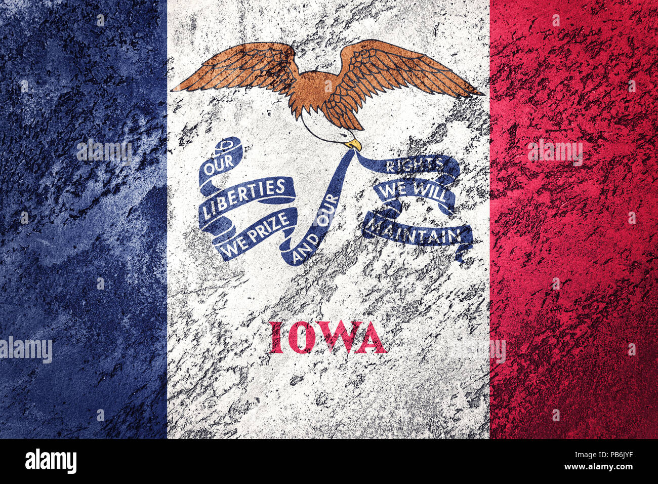 Grunge Iowa State flag. Iowa bandiera sfondo texture grunge. Foto Stock