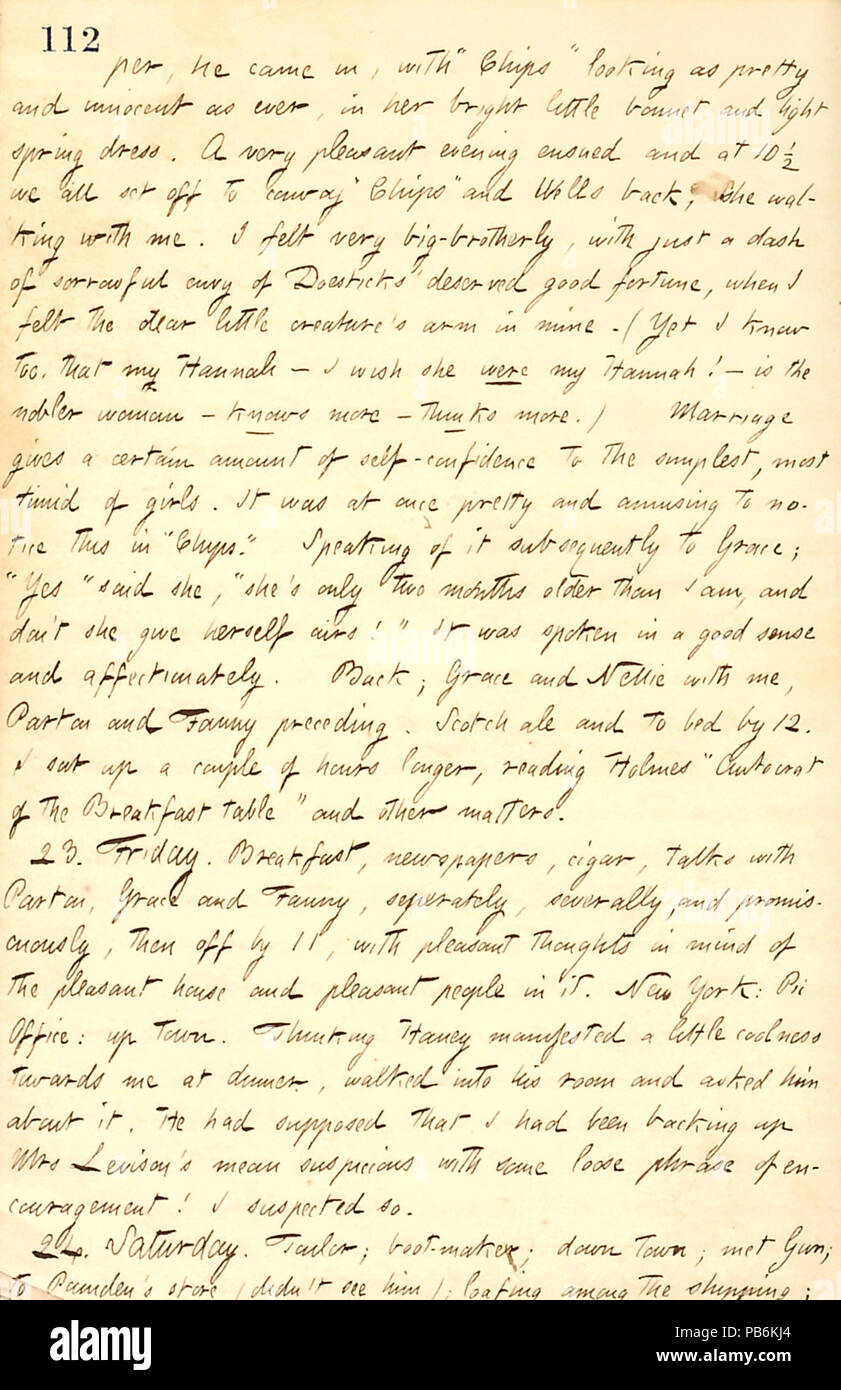 1740 Thomas Butler diari Gunn- Volume 9, pagina 129, 22-24 Aprile, 1858 Foto Stock