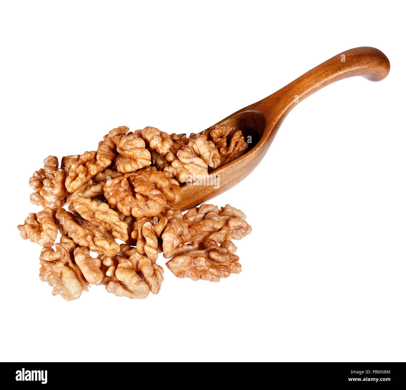 In Noce il cucchiaio di legno, isolato su sfondo bianco. Foto Stock