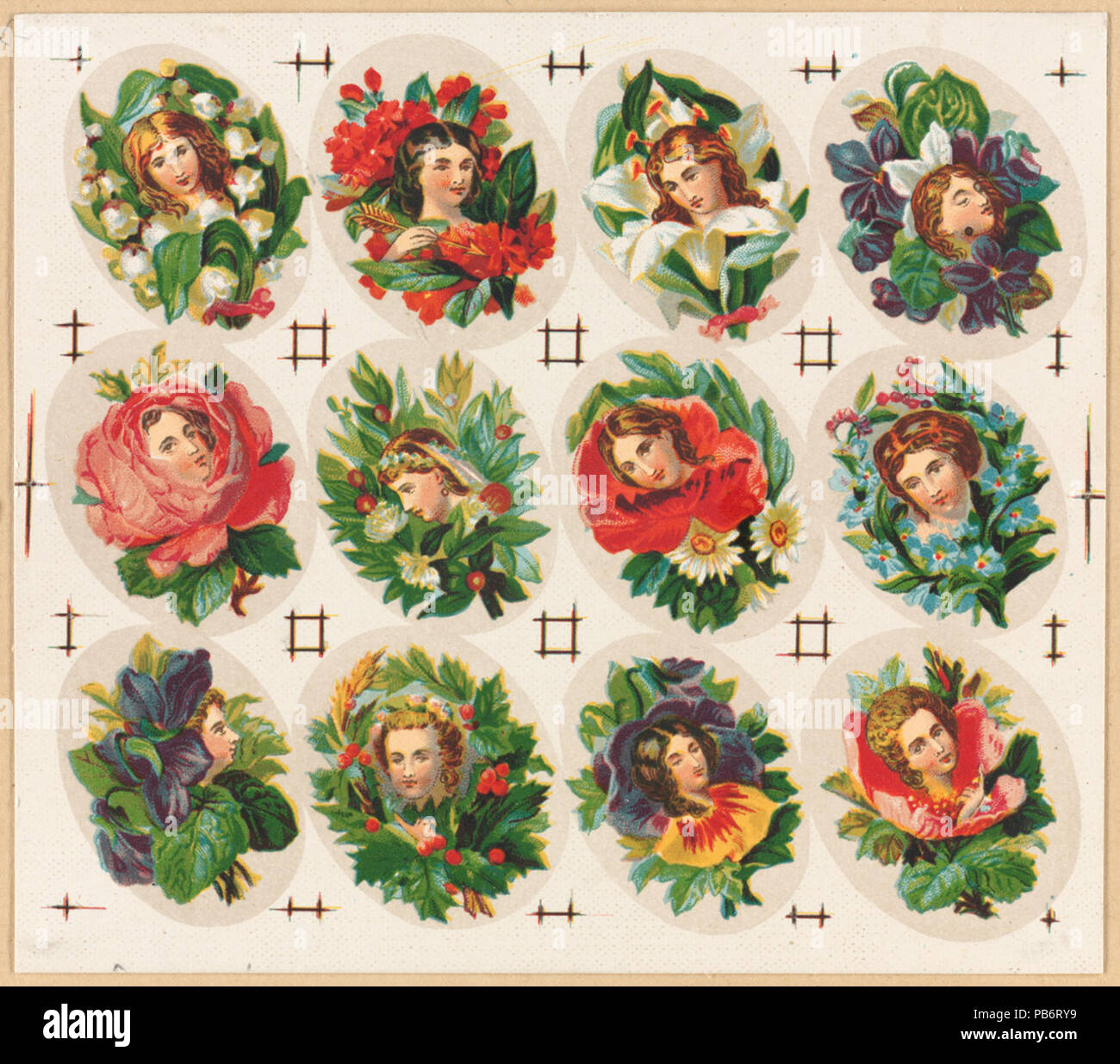 1779 dodici piccoli ritratti floreali su un unico foglio (Boston Public Library) Foto Stock