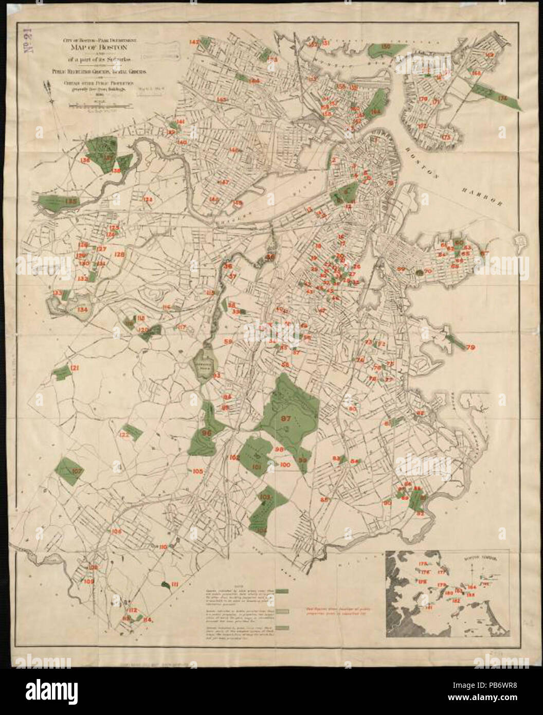 993 Mappa di Boston e di una parte della sua periferia, mostra pubblica motivi di ricreazione, sepolcreti e alcune altre proprietà pubbliche generalmente liberi da edifici (10294510696) Foto Stock