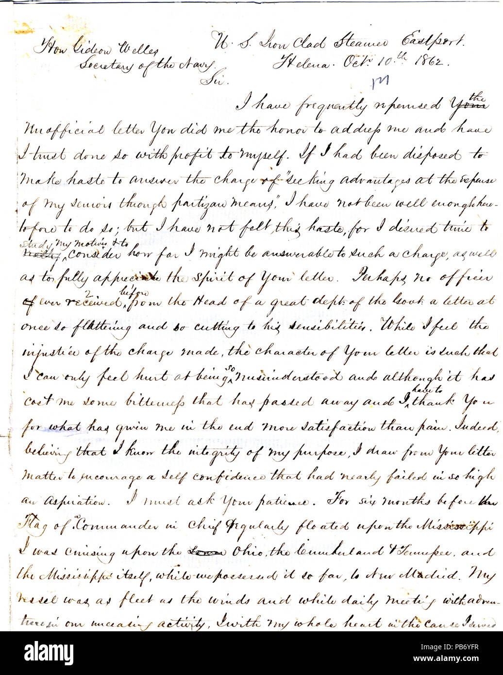 903 Lettera da Seth Ledyard Phelps, U. S. S. Eastport, Helena, Arkansas, a Gedeone Welles, Ottobre 10, 1862 Foto Stock