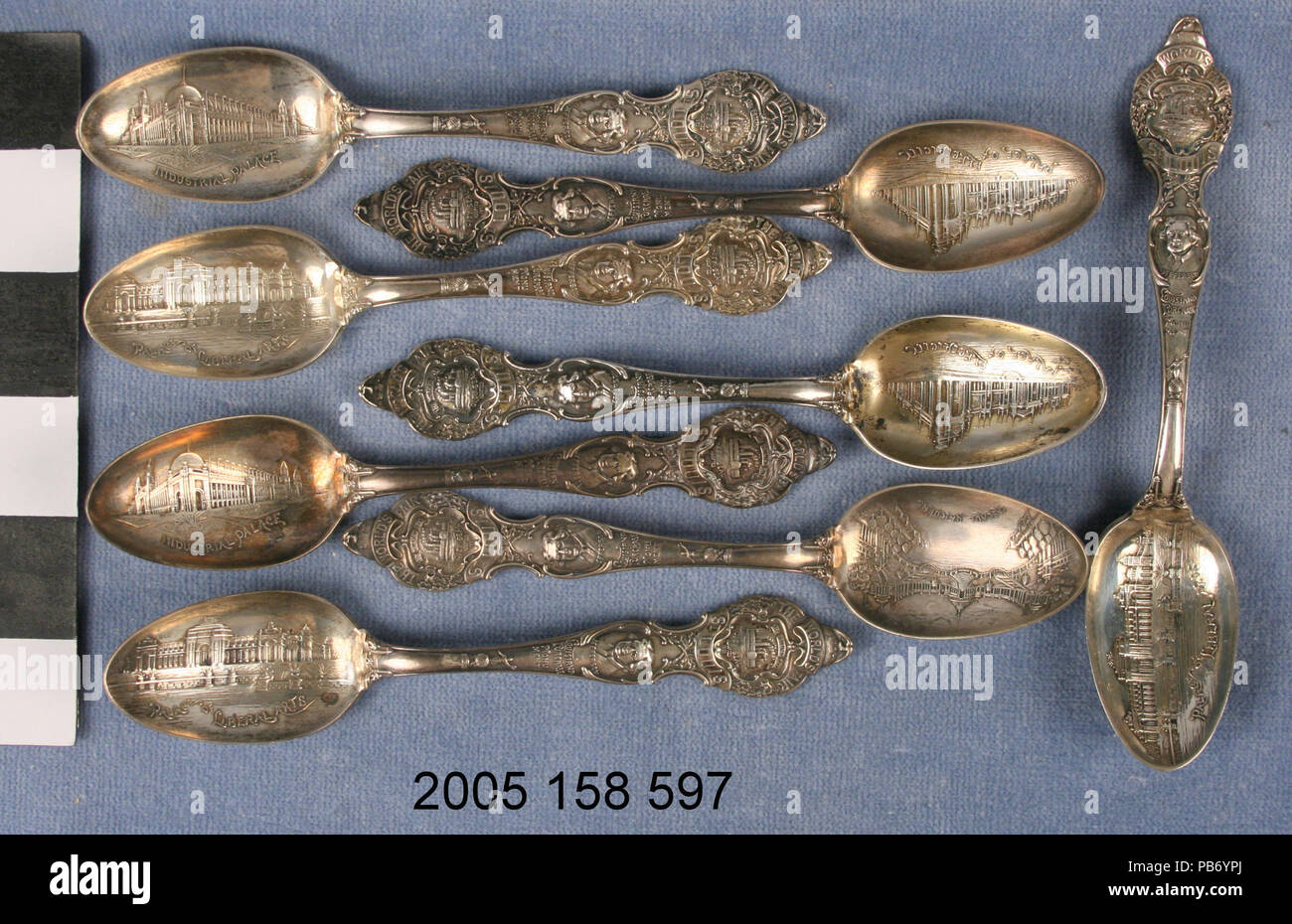 1309 Set di argento 1904 Fiera del Mondo di cucchiaini di Souvenir Foto Stock
