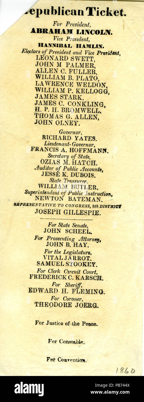 1209 partito politico biglietto (Illinois)- "biglietto repubblicano," 1860 Foto Stock