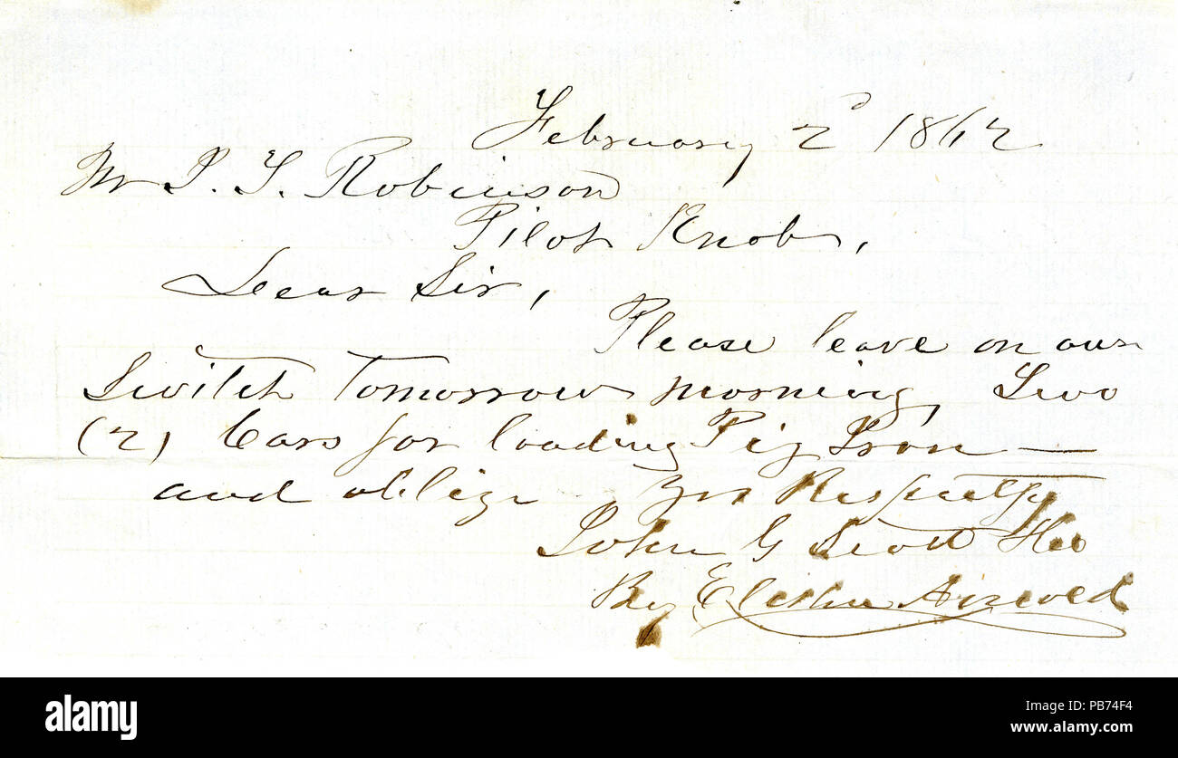 1119 Nota firmato John G. ( ), manopola pilota, il sig. Robinson, 2 febbraio 1862 Foto Stock