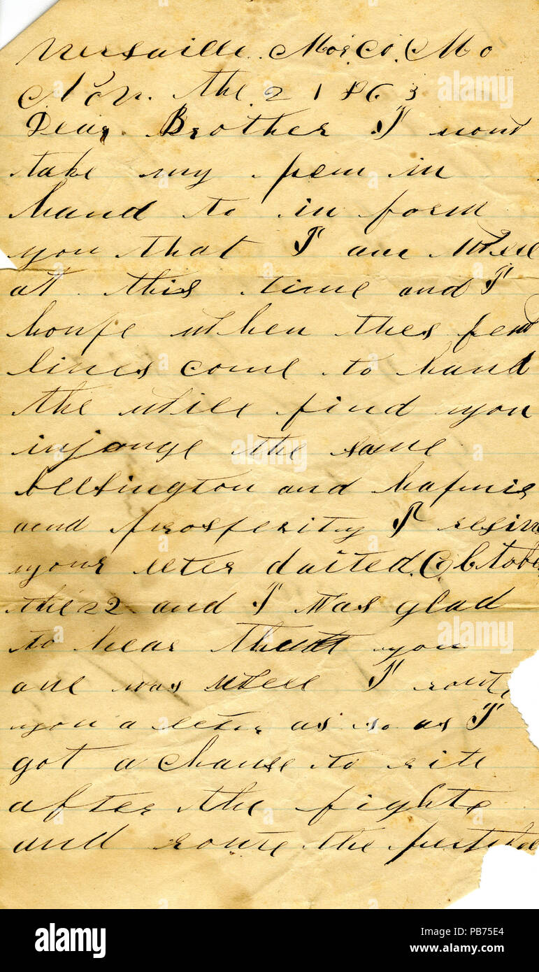 908 lettera firmata George Wolz, Versailles, Morgan Co., Mo., a suo fratello Giovanni Wolz, 2 novembre 1863 Foto Stock