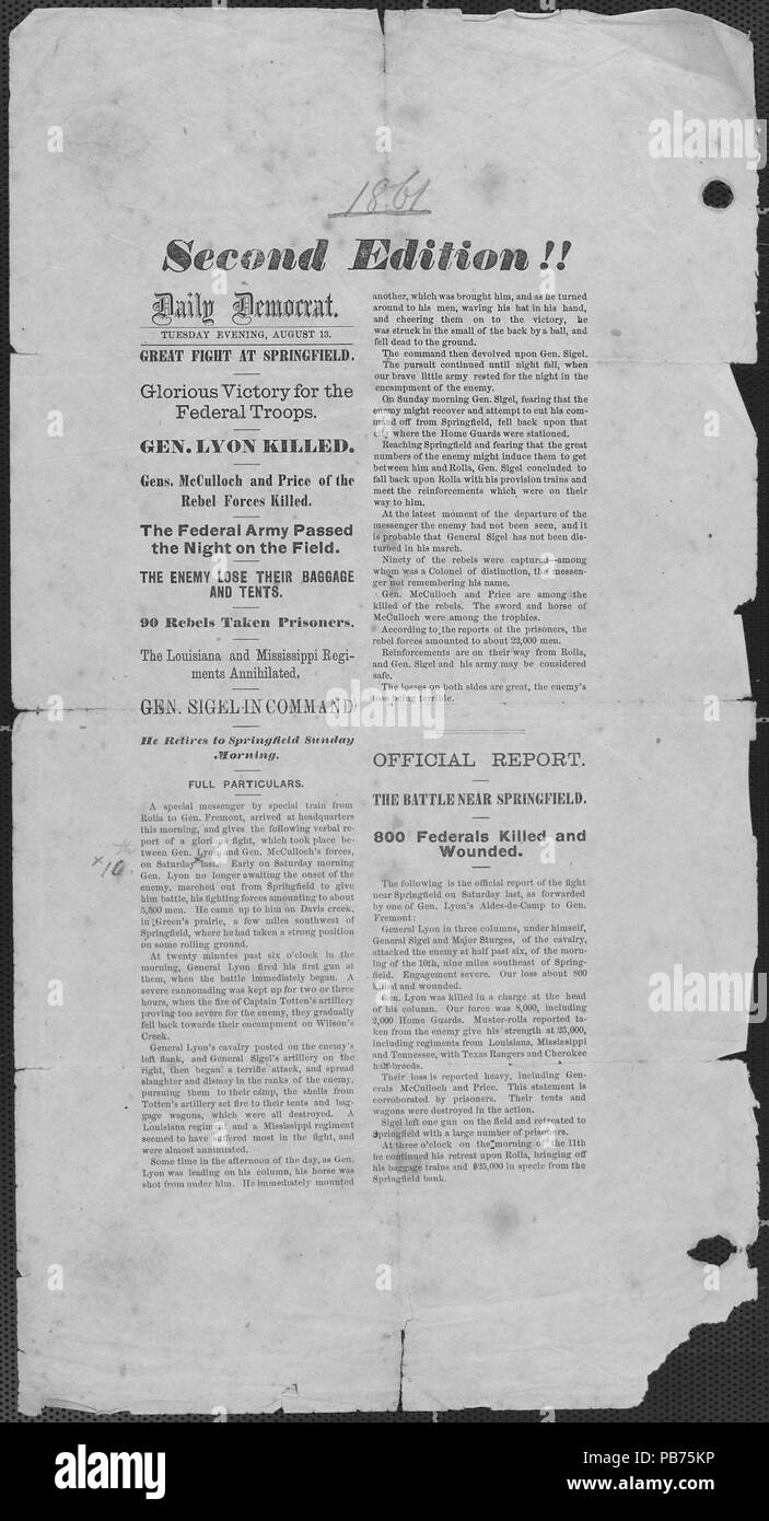 1098 Giornali ofDaily problema democratico, seconda edizione, agosto 13, 1861 Foto Stock