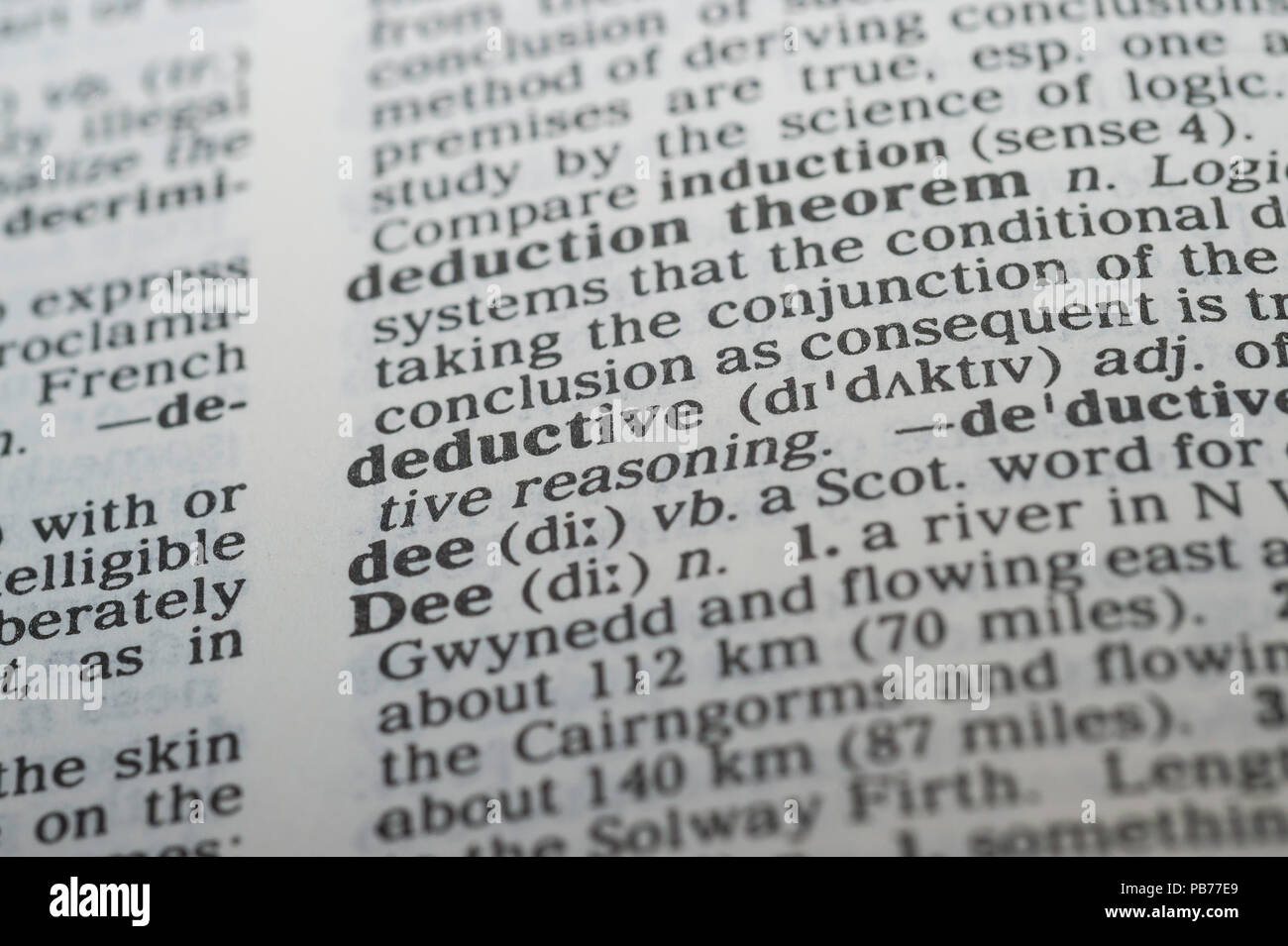 Deduttivi; definizione del dizionario; ragionamento, motivo Foto Stock
