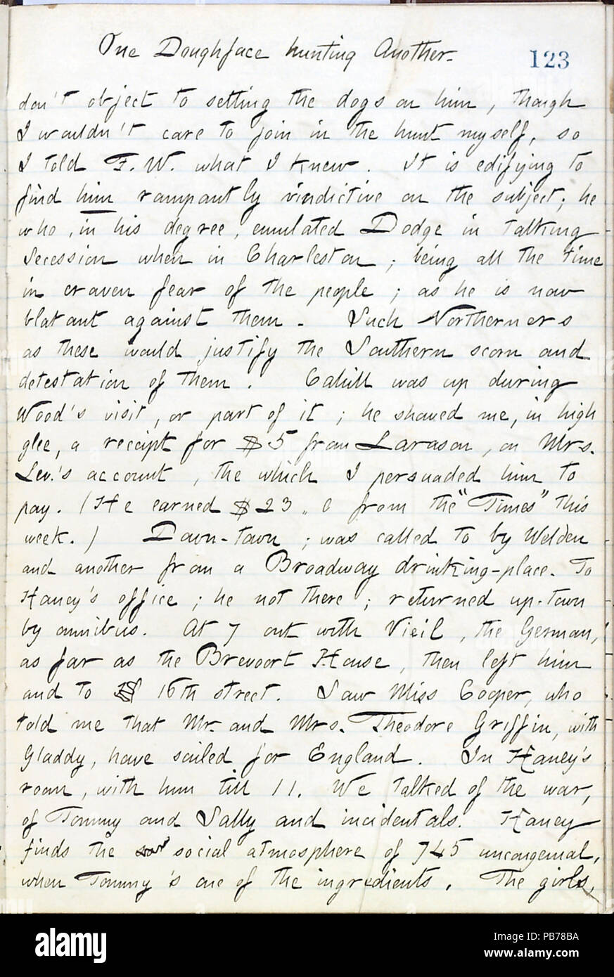 1725 Thomas Butler diari Gunn- Volume 16, pagina 142, 27 aprile 1861 Foto Stock