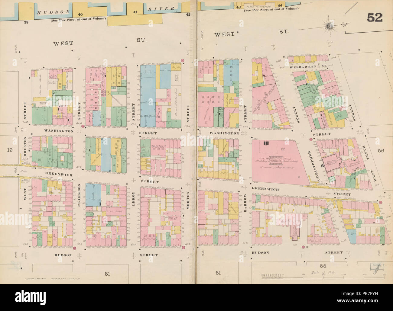 1288 Sanborn Manhattan V. 3 piastra 52 (intero) publ. 1895 Foto Stock