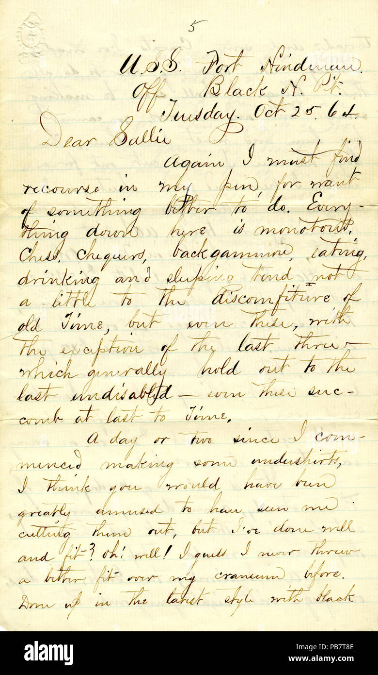 911 lettera firmata Ned C. Ellis (Edmund Curtis Ellis), Museo della Portaerei U.S.S. Fort Hindman, off Black Hawk punto, di Sallie, 25 Ottobre 1864 Foto Stock