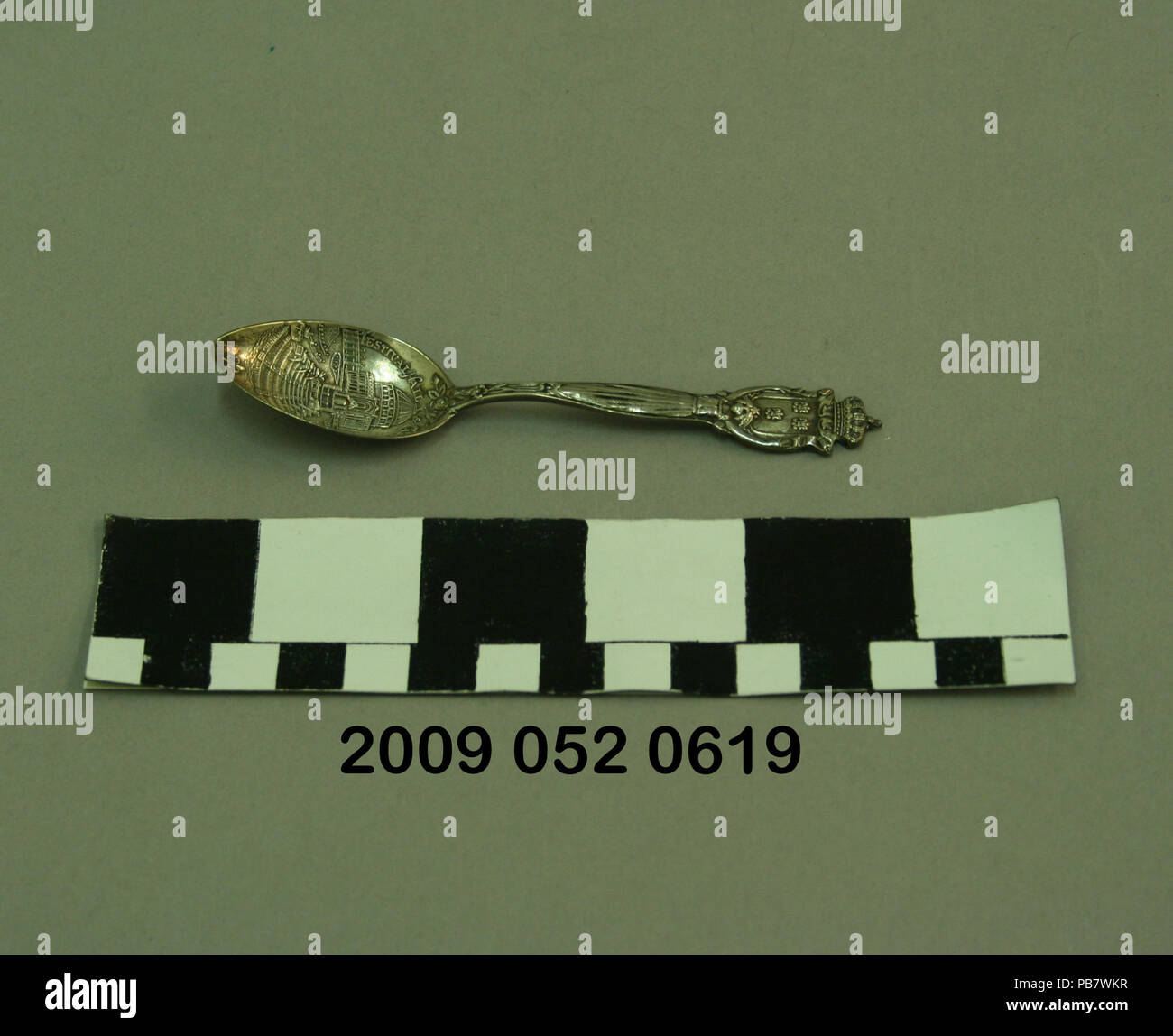 1536 Demitasse Silver Spoon di Mermod e Jaccard con rilievo vista della cascata di giardini nel recipiente Foto Stock
