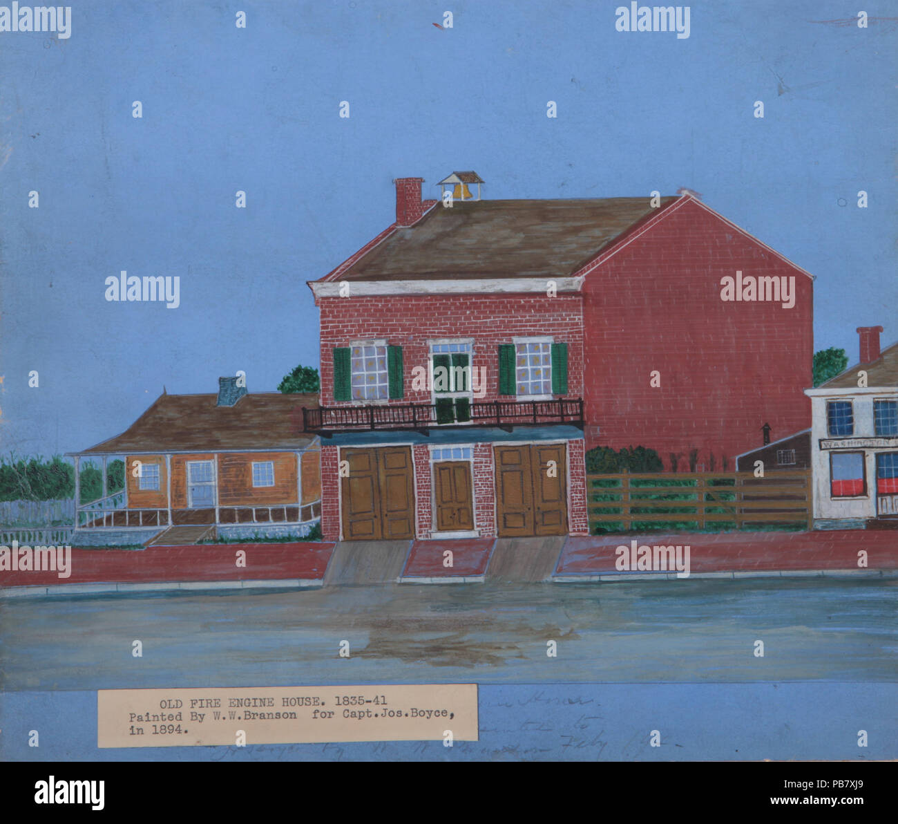 1836 La Pittura ad Acquerello "vecchio motore Fire House" di William W. Branson Foto Stock