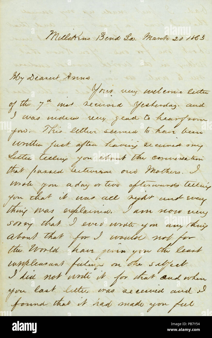 900 Lettera da D. P. Grier, Millikens Bend, La., Anna McKinney, Marzo 20, 1863 Foto Stock