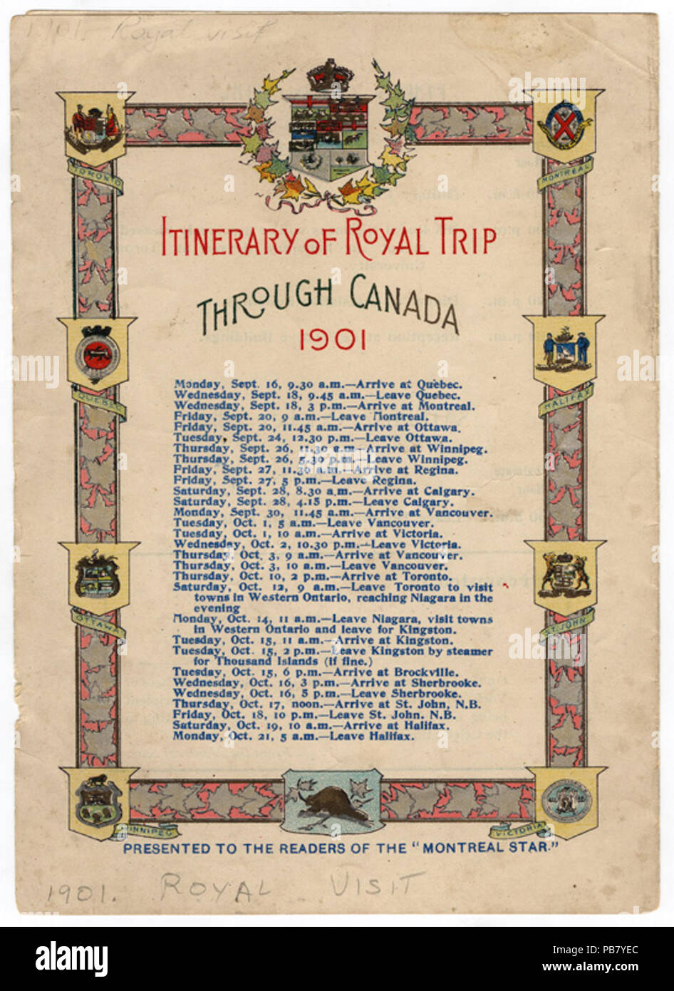 1275 Royal visita in Canada 1901 (coperchio posteriore - itinerario) Foto Stock