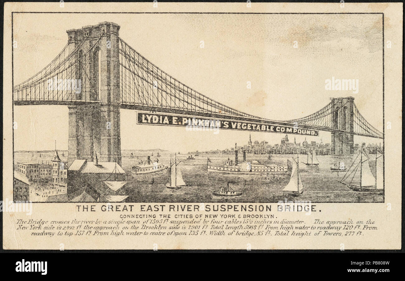 975 Lydia E. Pinkham è composto vegetale grande East River Suspension Bridge (anteriore) Foto Stock