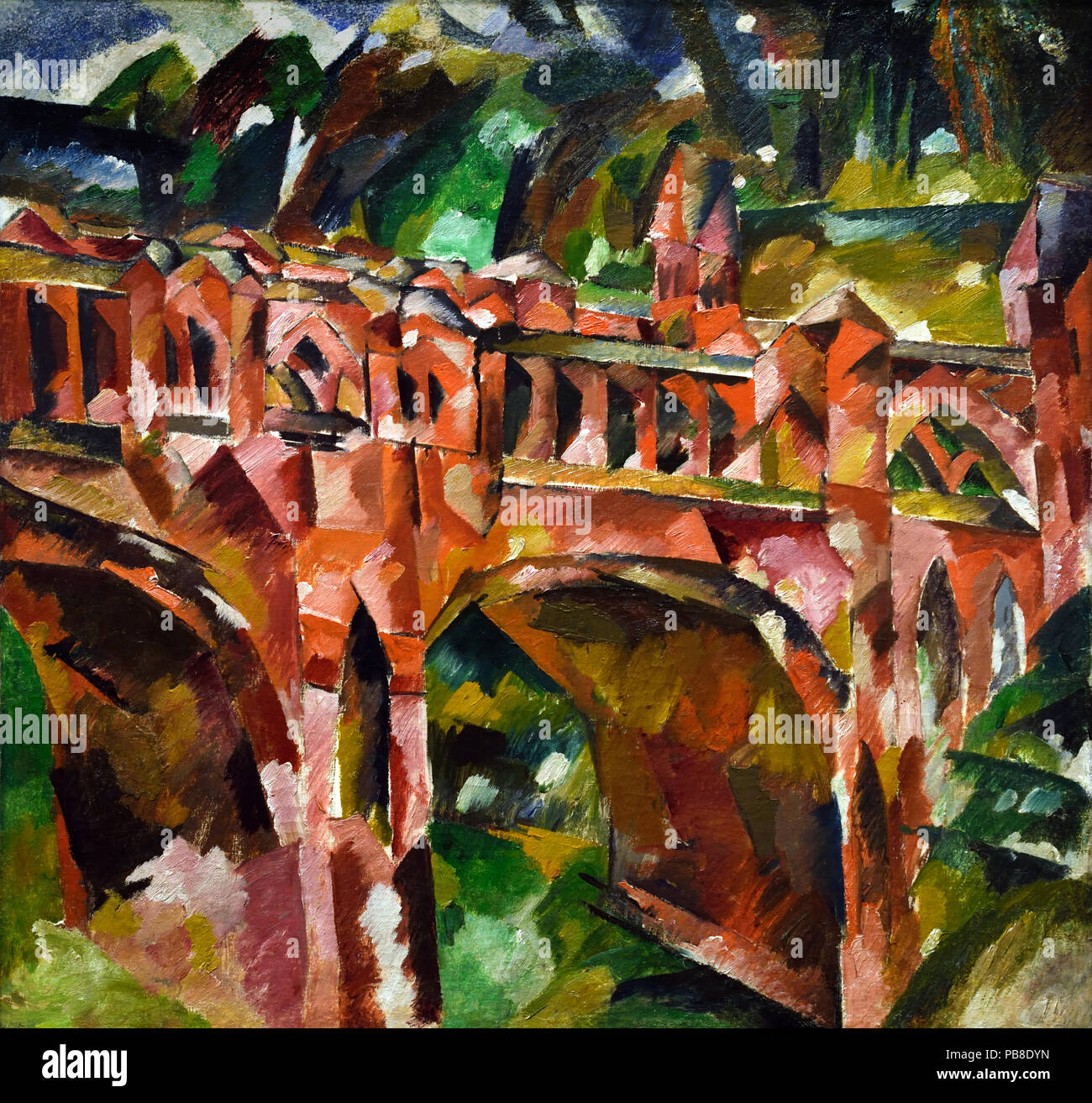 Il ponte rosso di Zarizyno 1918 Vasilyevich Aristarkh Lentulov 1882 - 1943 è stata una delle principali avanguardie russe artista di orientamento cubista che ha anche lavorato sul set di disegni per il teatro. ussian, Federazione, URSS. Foto Stock