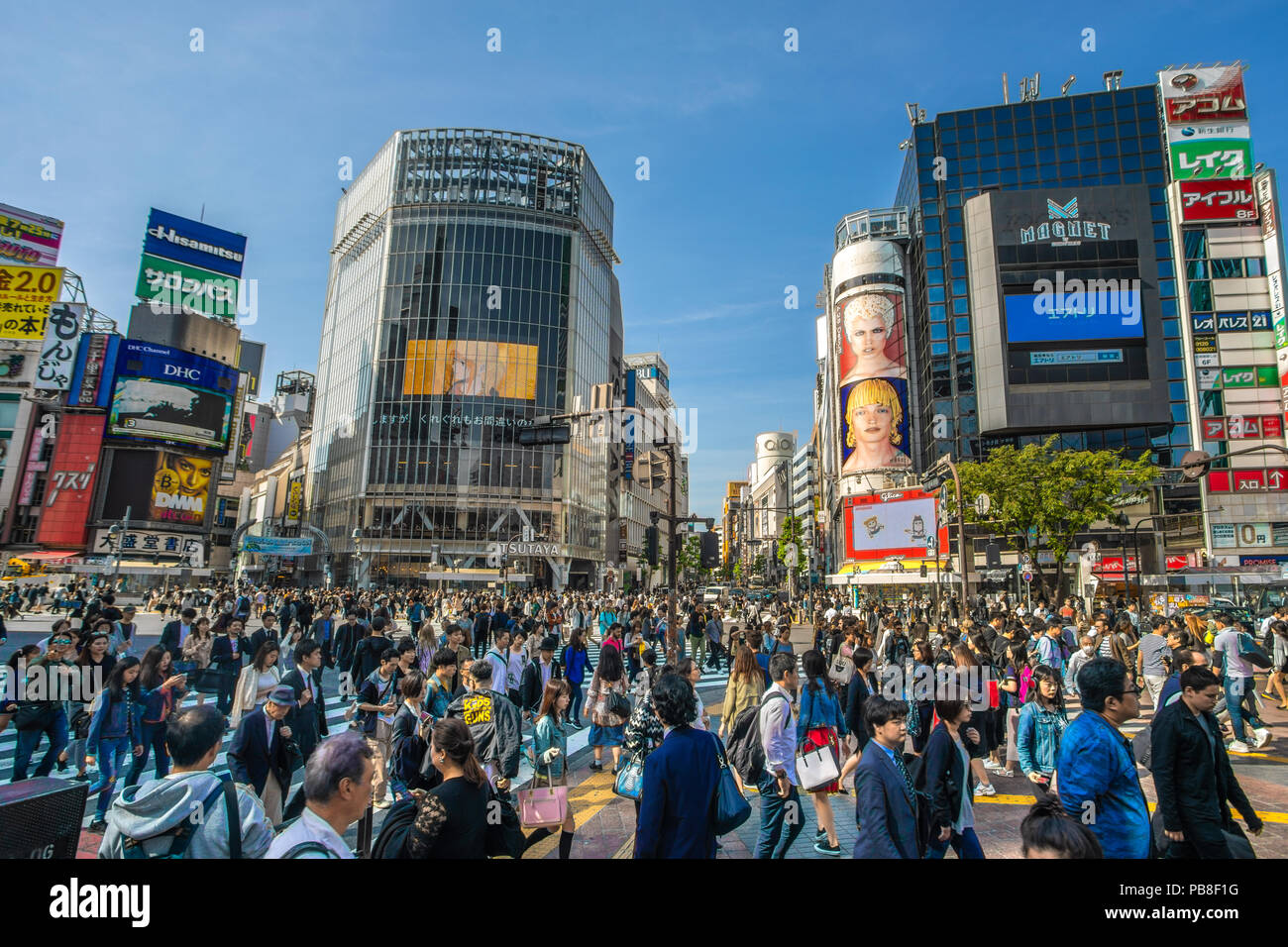 Giappone Tokyo City, Stazione di Shibuya , Hachiko Crossing Foto Stock