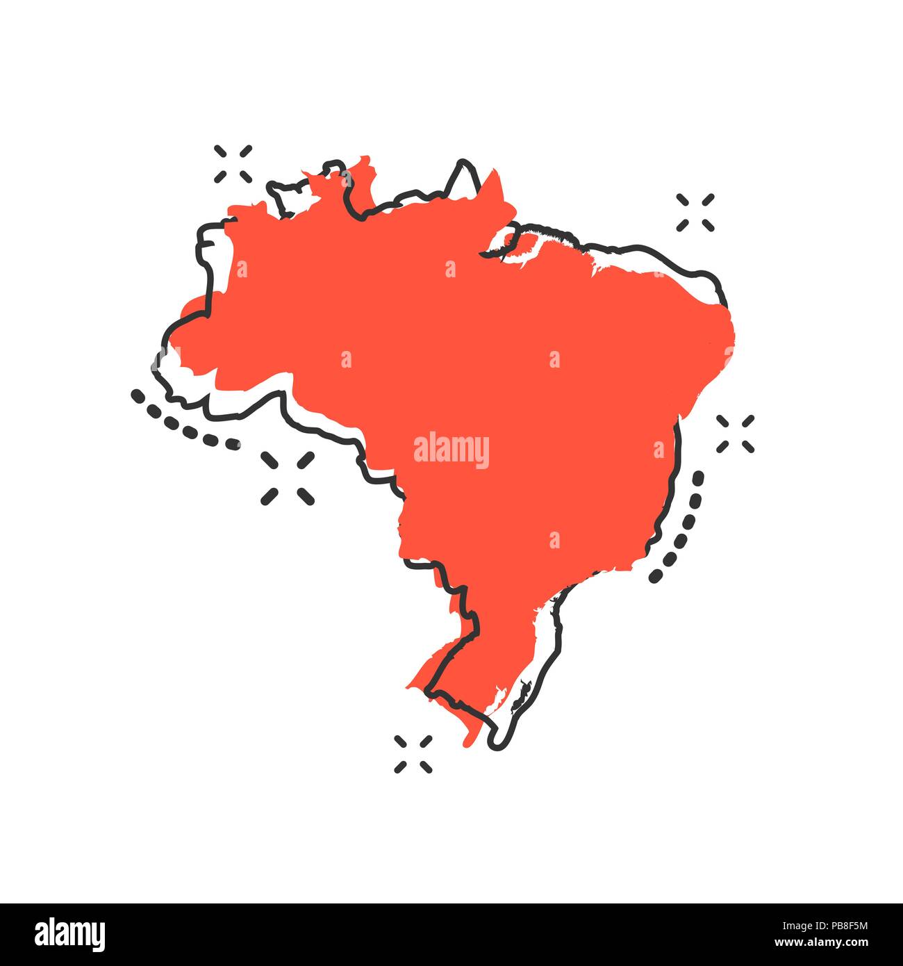 Vector cartoon Brasile icona Mappa in stile fumetto. Il Brasile segno illustrazione pittogramma. Cartografia mappa business effetto splash concept. Illustrazione Vettoriale