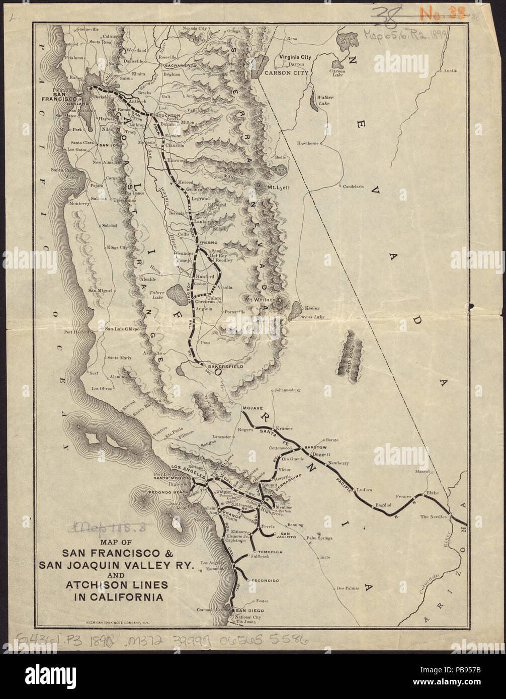 994 Mappa di San Francisco e San Joaquin Valley Ry. e linee Atchison in California (13962049896) Foto Stock