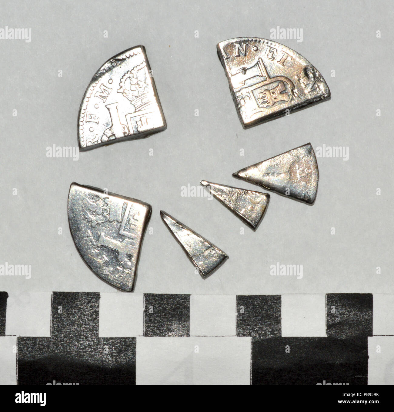 1556 Argento spagnolo 8 Reales pezzi di monete Foto Stock