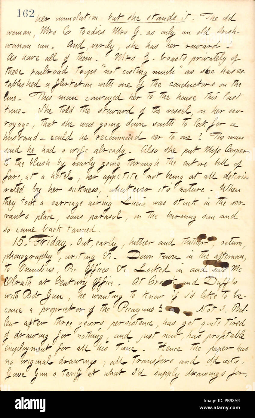 1721 Thomas Butler diari Gunn- Volume 10, pagina 183, 14-15 Aprile, 1859 Foto Stock