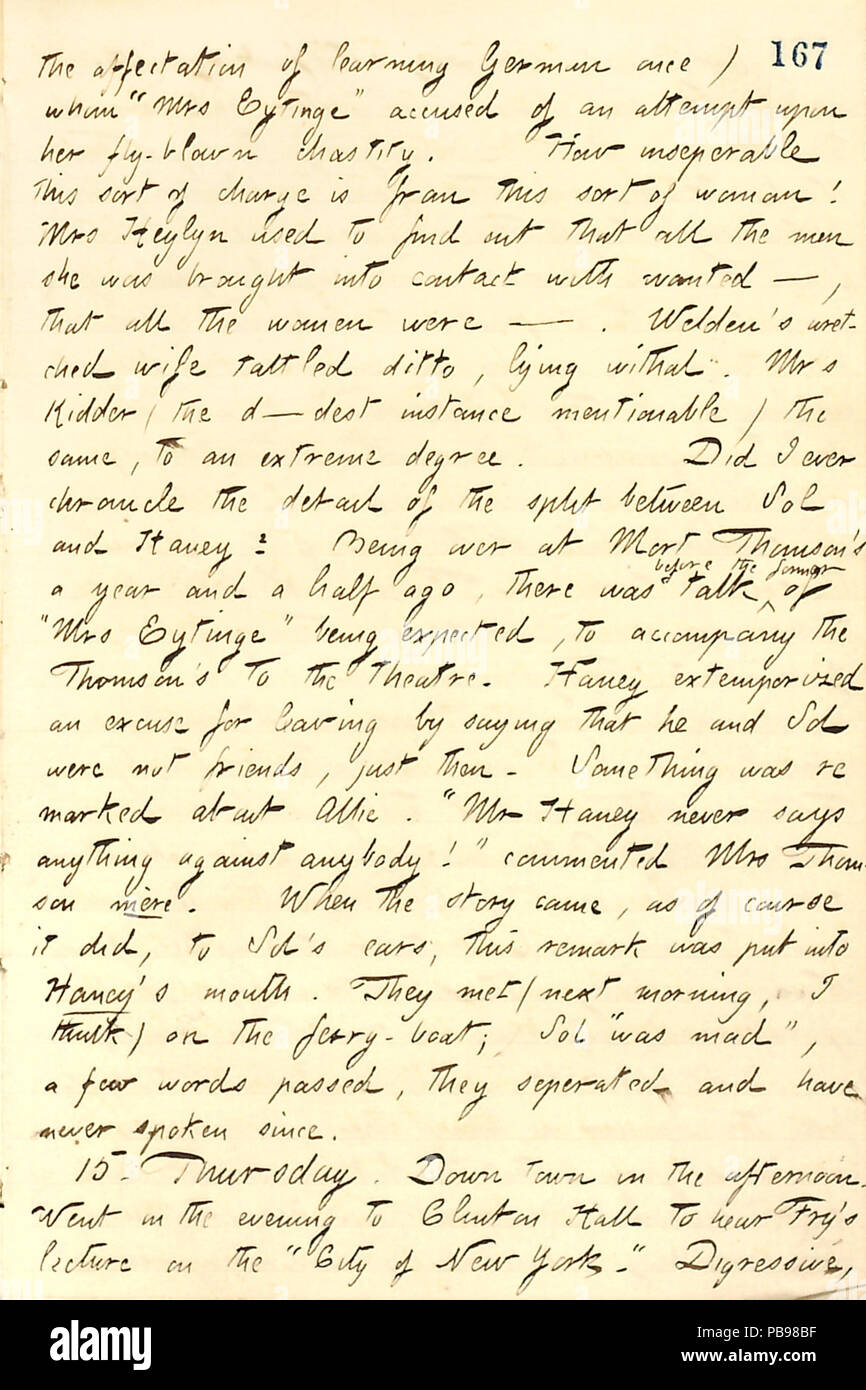 1722 Thomas Butler diari Gunn- Volume 11, pagina 176, Dicembre 14-15, 1859 Foto Stock