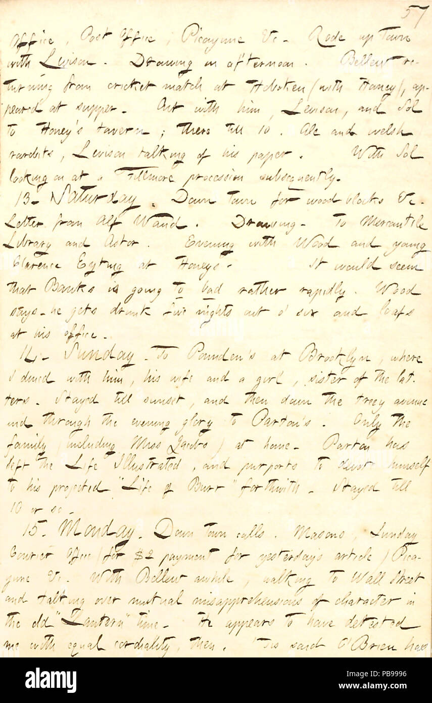 1739 Thomas Butler diari Gunn- Volume 8, pagina 64, 12-15 Settembre 1856 Foto Stock