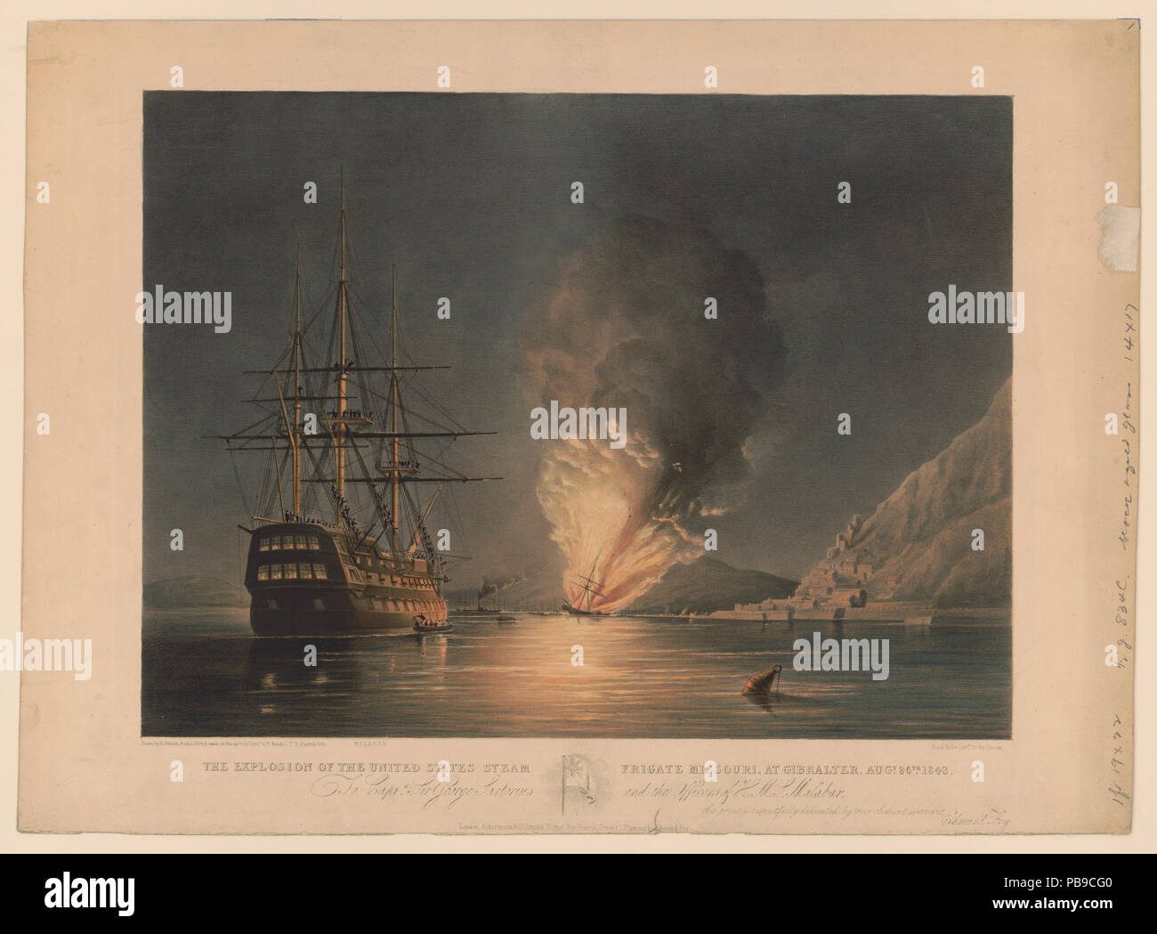 1632 l esplosione di gli Stati Uniti di fregate a vapore del Missouri a Gibralter (sic), Agosto 26th, 1843 LCCN2001695928 Foto Stock