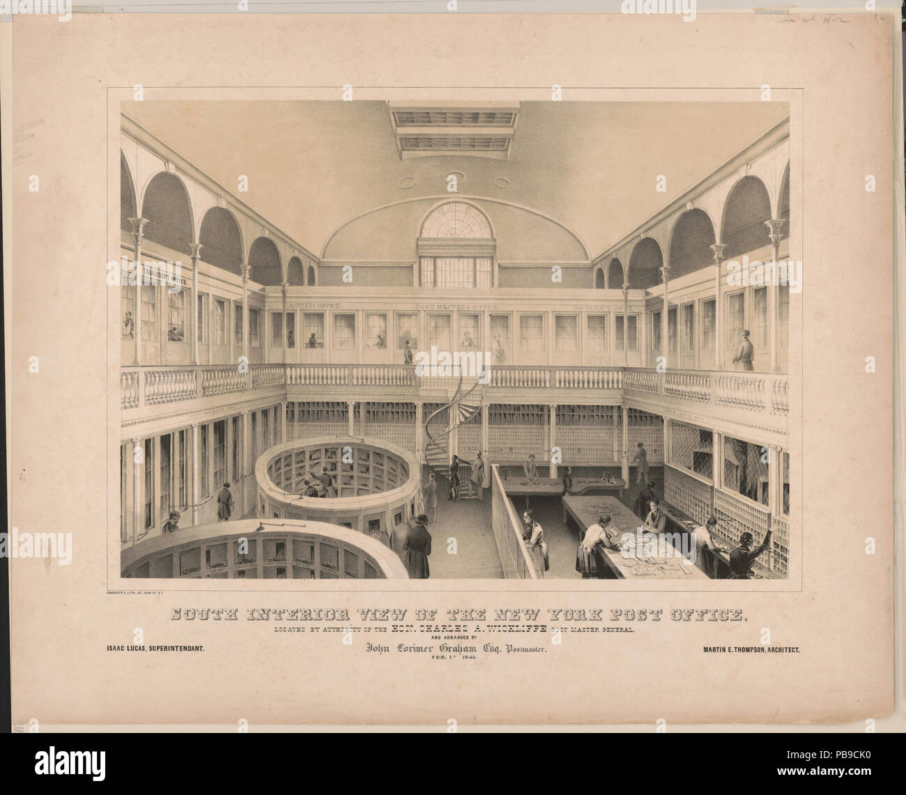 1553 Sud vista interna del New York post office, situato dall'autorità dell'on. Charles A. Wickliffe Post Maestro Generale e disposti da John Lorimer Graham Esq. Postmaster. Fer. 1° 1845 LCCN2003664215 Foto Stock
