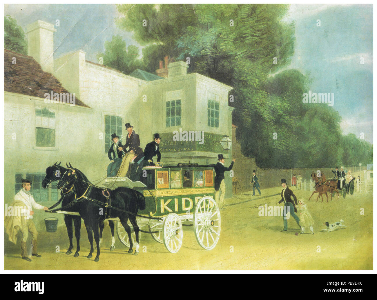 . Inglese: scansione (da me, R. de Salis, Rodolph (PARLA) 22:55, 3 novembre 2015 (UTC)) di Kidd's Omnibus al di fuori del Angel Inn Brentford, c. 1840, da James Pollard. circa 1840 859 Kidd's Omnibus al di fuori del Angel Inn Brentford, c. 1840, da James Pollard Foto Stock