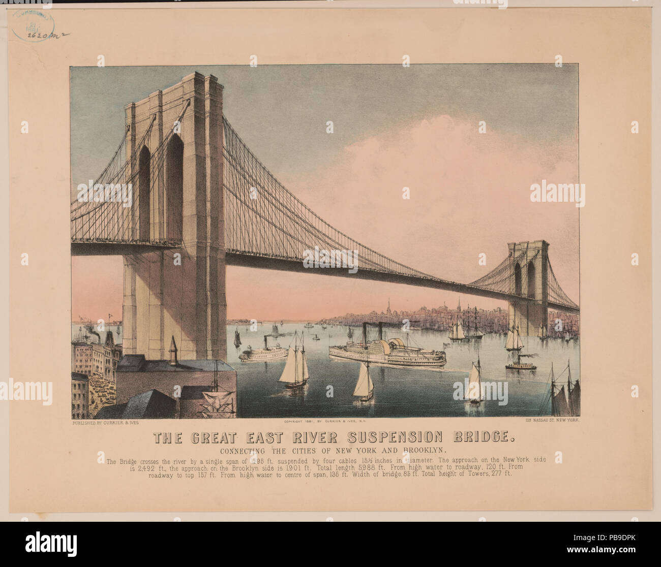 1640 Il grande East River sospensione ponte- che collega la città di New York e Brooklyn LCCN2001704256 Foto Stock