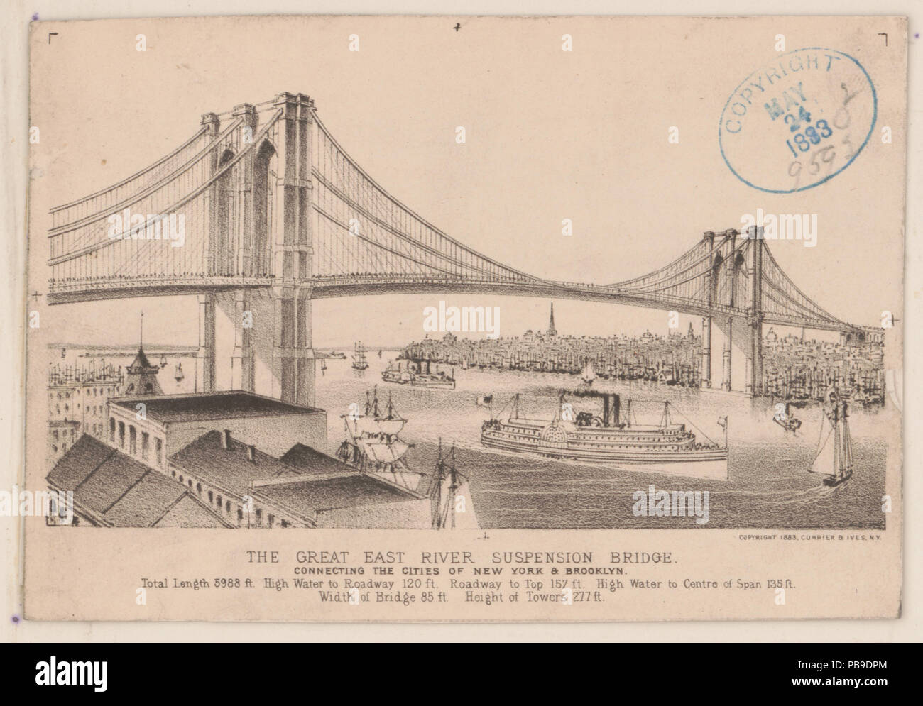 1640 Il grande East River sospensione ponte- che collega la città di New York &AMP; Brooklyn LCCN2001704257 Foto Stock
