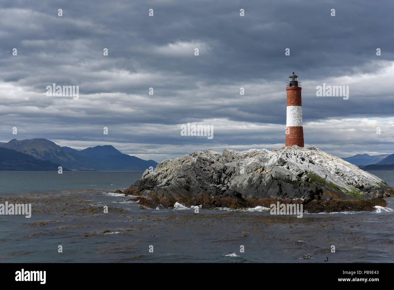 Faro les Éclaireurs faro ad Ushuaia nel canale di Beagle, Tierra del Fuego, Argentina Foto Stock