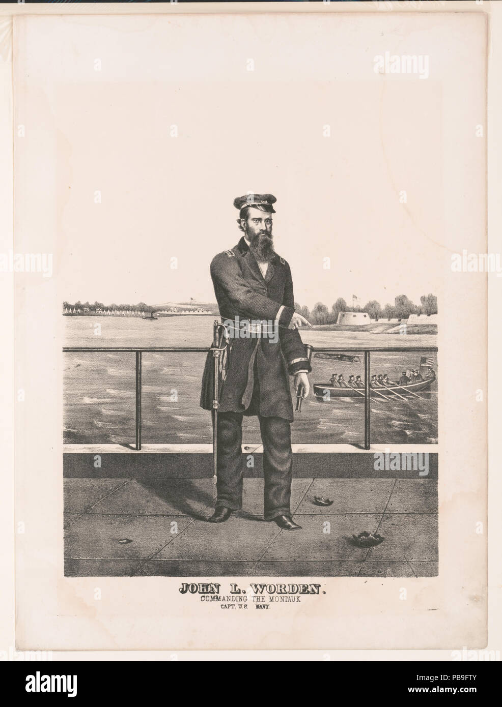 . Inglese: Titolo: John L. Worden, comandando la Montauk. Il cap. Stati Uniti Marina Descrizione fisica: 1 stampa : Litografia ; 24,3 (26,4 con testo) x 23,8 cm. Note: nome associato sulla scheda shelflist: Ehrgott, Forbriger & Company, Cincinnati.; Questo record contiene dati non verificati da PGA shelflist card (copia di P&AGA scheda catalogo). tra il 1862 e il 1864 838 John L. Worden, comandando la Montauk. Il cap. Stati Uniti Navy LCCN2003656372 Foto Stock